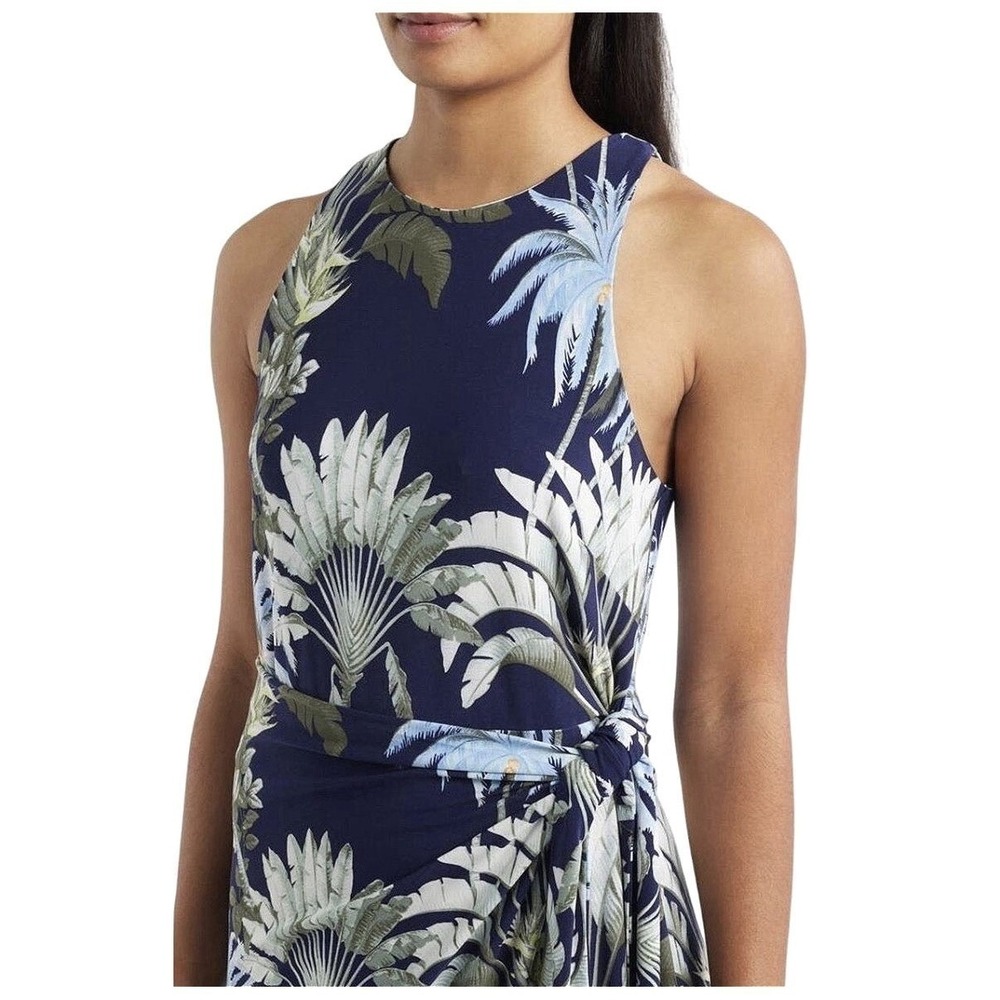 Tommy Bahama XL Tropical Palm Print Faux Wrap Maxi Dress Navy Blue Sleeveless - Picture 3 of 11